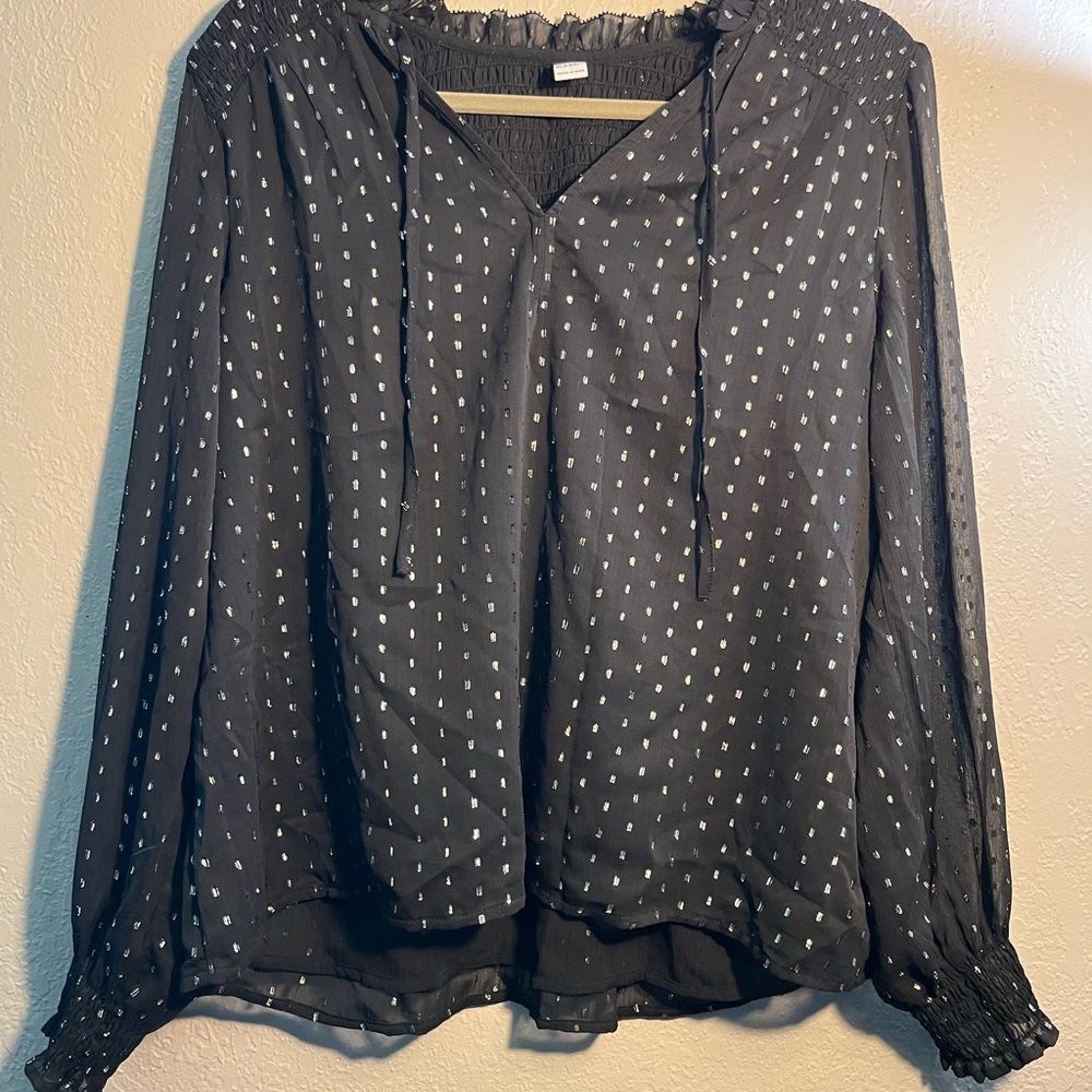 Old Navy Black Sailor Collar Tie Front Blouse Polka Dot Long Sleeve SZ S Y2K Top